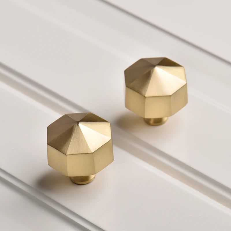 Gold Hexagon Cabinet Handle Modern Furniture Cabinet Knobs Solid Brass Modern Cupboard Closet Drawer Handle Pulls