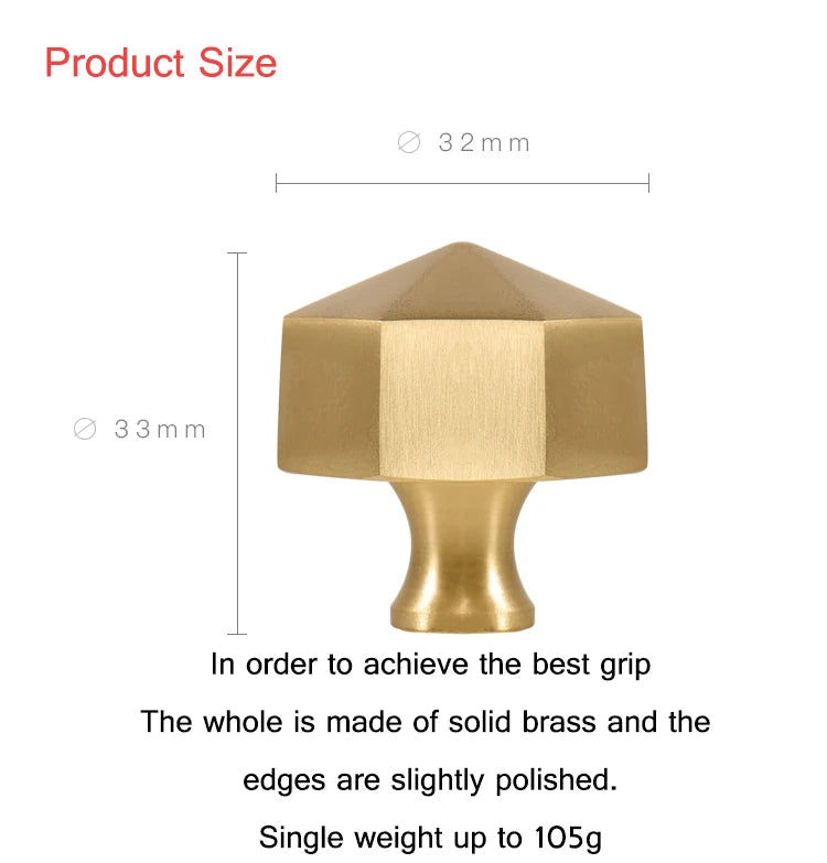 Gold Hexagon Cabinet Handle Modern Furniture Cabinet Knobs Solid Brass Modern Cupboard Closet Drawer Handle Pulls