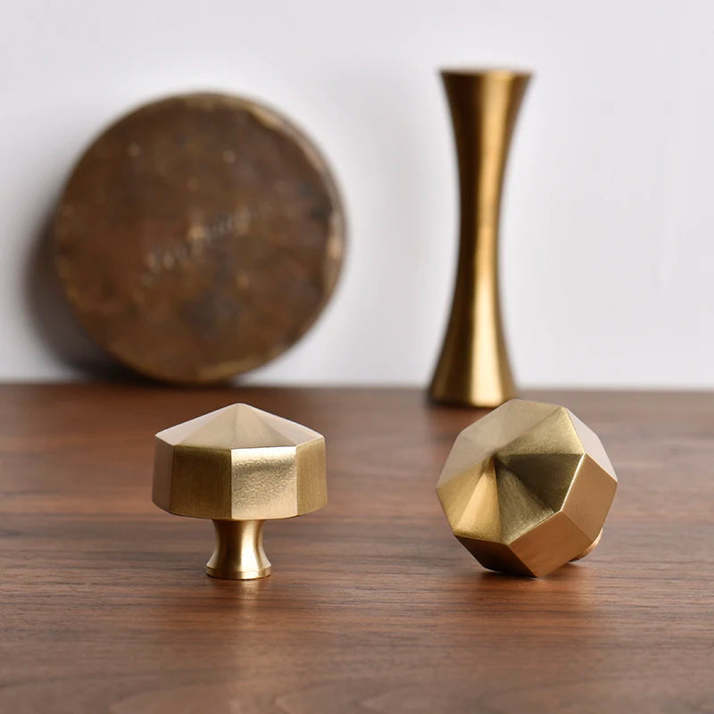 Gold Hexagon Cabinet Handle Modern Furniture Cabinet Knobs Solid Brass Modern Cupboard Closet Drawer Handle Pulls