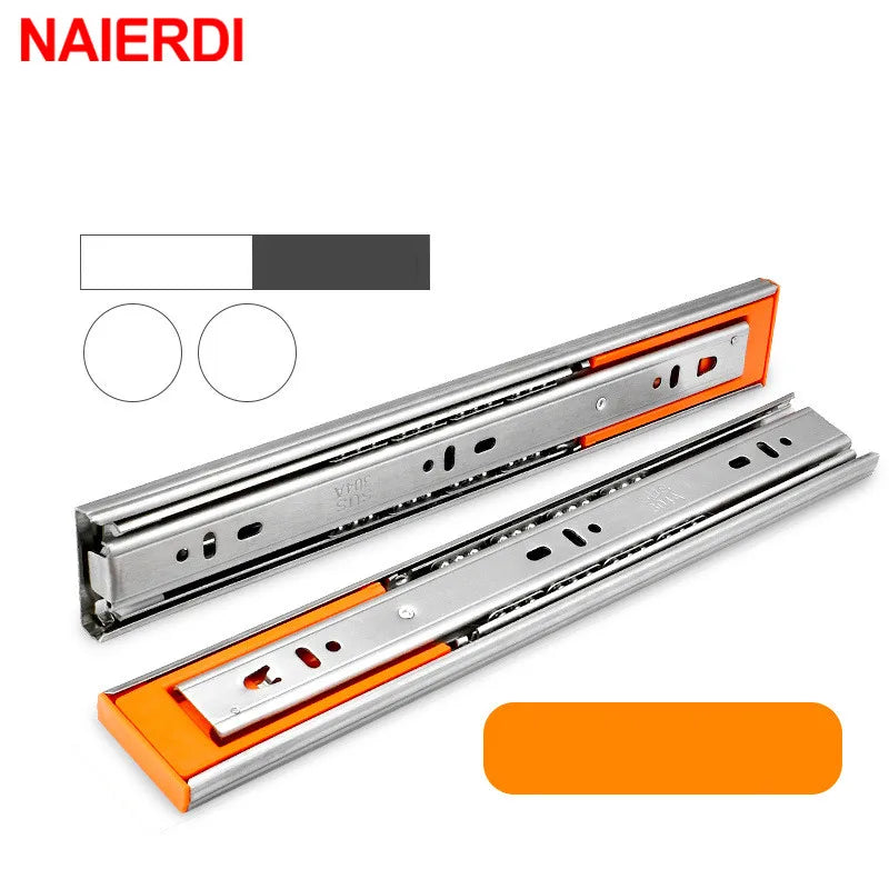 NAIERDI 10"-22" Stainless Steel Cabinet Slides Soft Close Three-Section Drawer Rails Drawer Slides Buffer Damper Rails Hardware