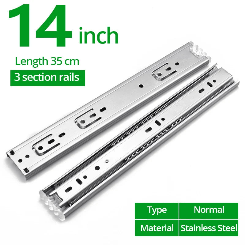 NAIERDI 10"-22" Stainless Steel Cabinet Slides Soft Close Three-Section Drawer Rails Drawer Slides Buffer Damper Rails Hardware