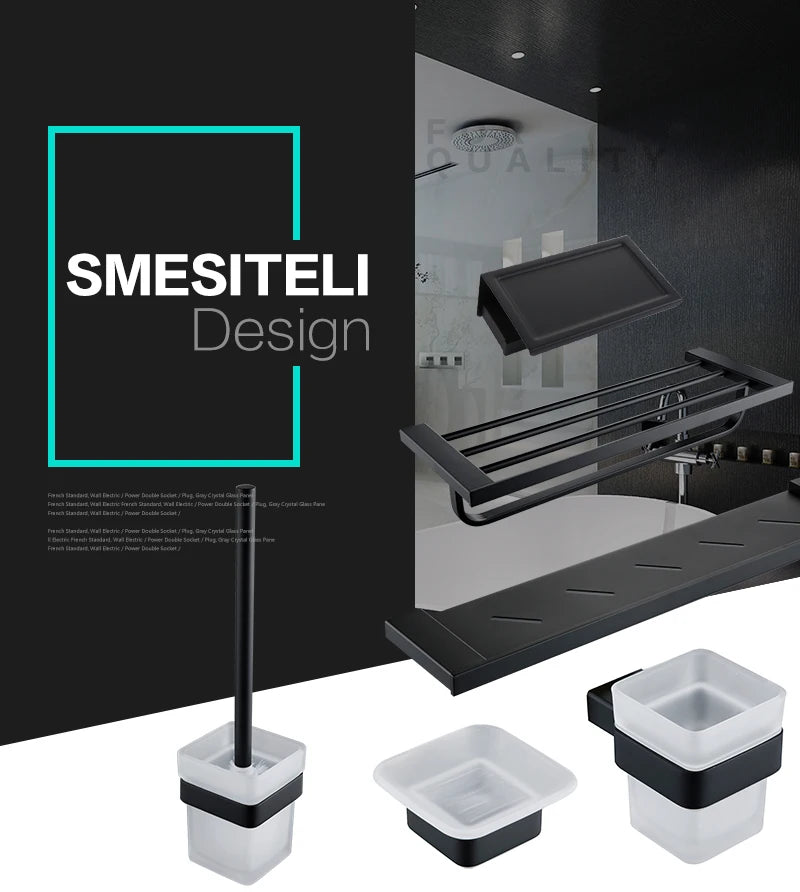 Bathroom Accessories Hardware Set Matte Black SUS304 Stainless Steel Paper Holder Toothbrush Holder Towel Bar Bath Shelves