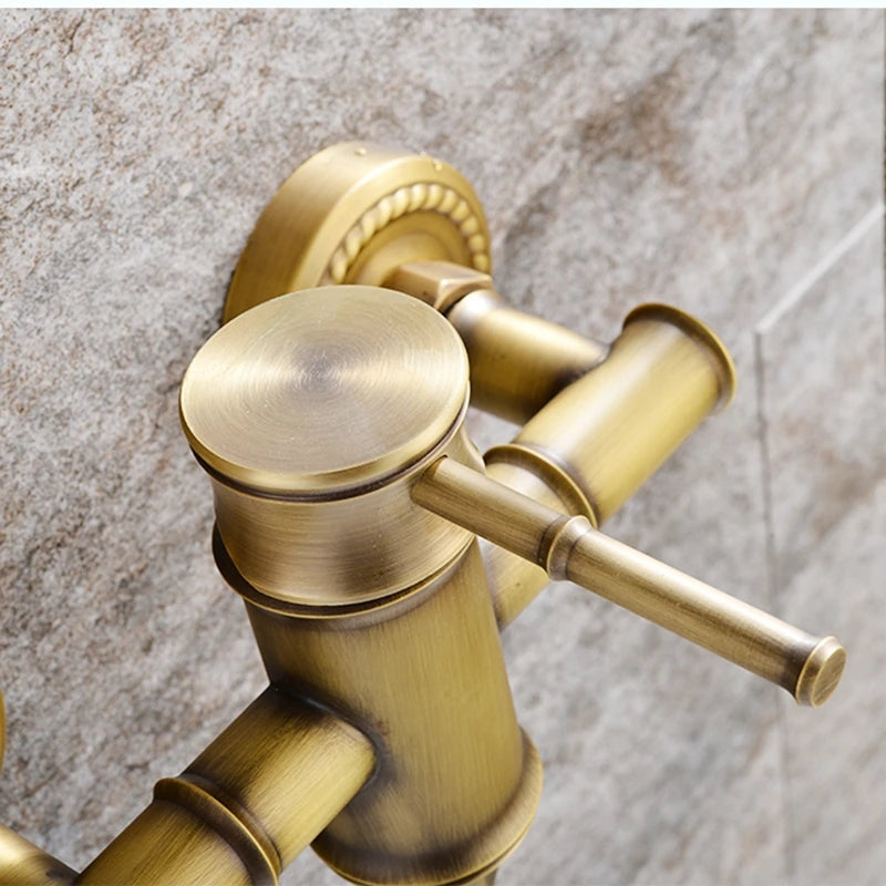 Bathroom Bamboo Bath Shower Faucets Set Bathtub Faucet Water Mixer Crane Tap Antique Bronze Finished with Hand Shower EL740