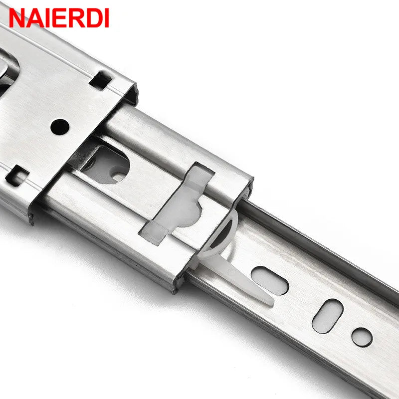 NAIERDI 10"-22" Stainless Steel Cabinet Slides Soft Close Three-Section Drawer Rails Drawer Slides Buffer Damper Rails Hardware