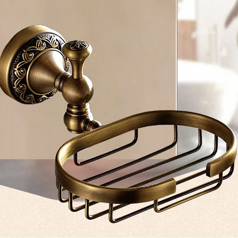 Bathroom Accessories set Antique Brass Collection Carved Bathroom Products wall mounted brass bathroom hardware set