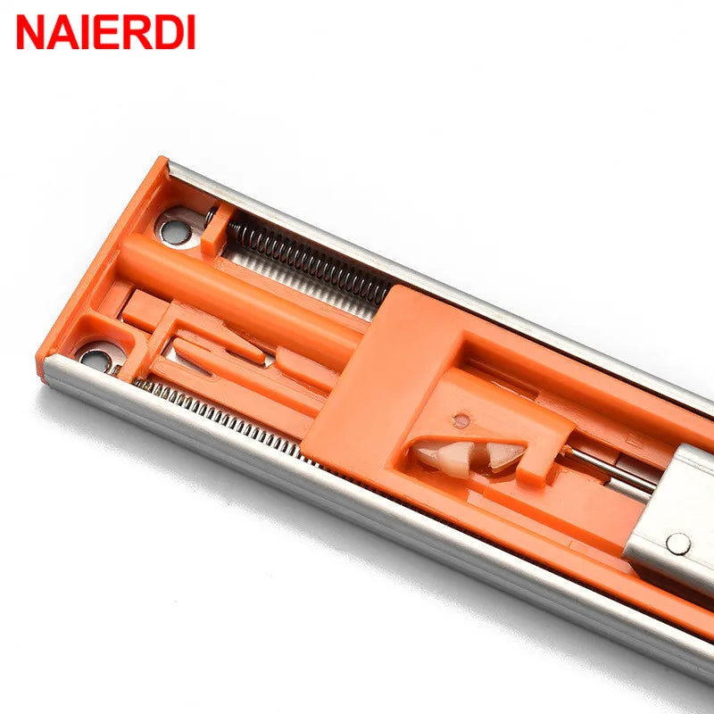 NAIERDI 10"-22" Stainless Steel Cabinet Slides Soft Close Three-Section Drawer Rails Drawer Slides Buffer Damper Rails Hardware