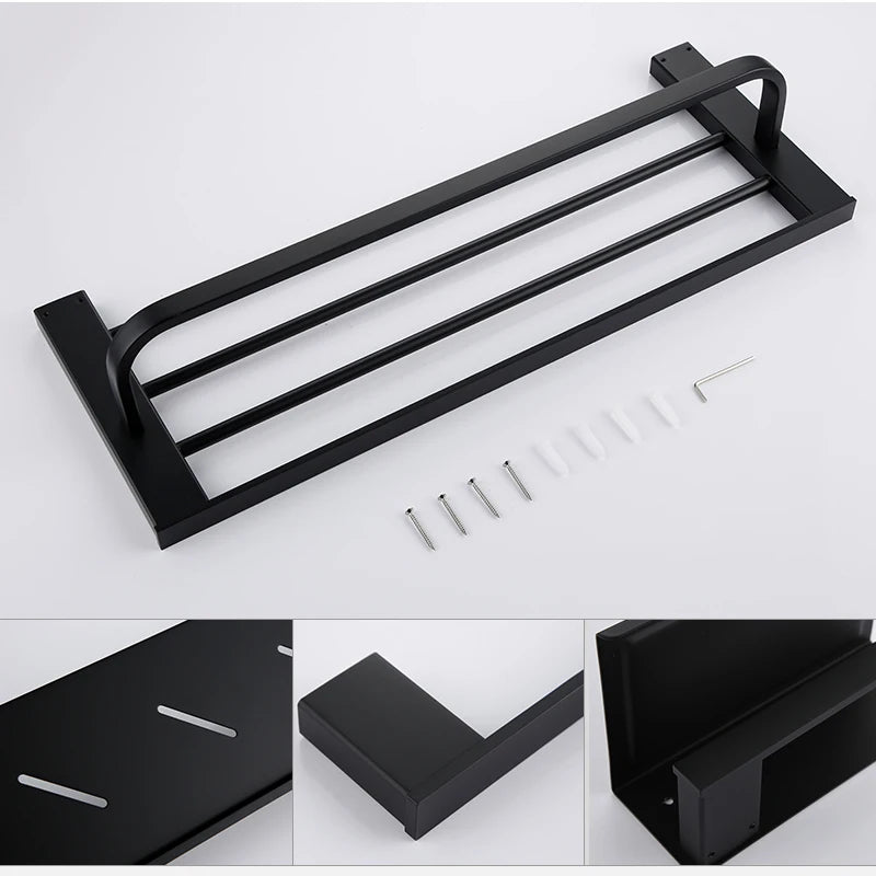 Bathroom Accessories Hardware Set Matte Black SUS304 Stainless Steel Paper Holder Toothbrush Holder Towel Bar Bath Shelves