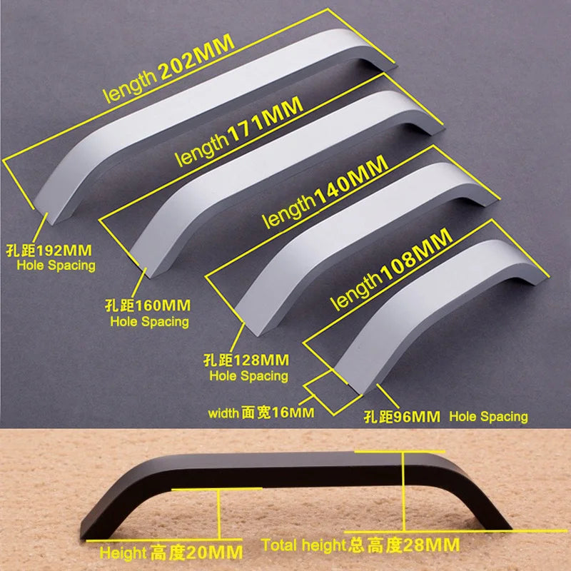 Large Handle Cabinet Door Handle and Knob Bedroom Closet Dressing Table Kitchen Drawer Handle Modern Style Aluminum Long Handle