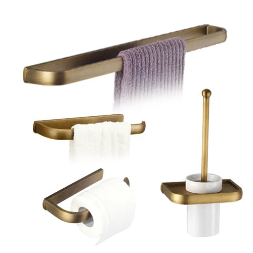 Soild brass antique bathroom accessories set towel bar shelf hook toilet paper rack brush holder mirror banheiro hardware