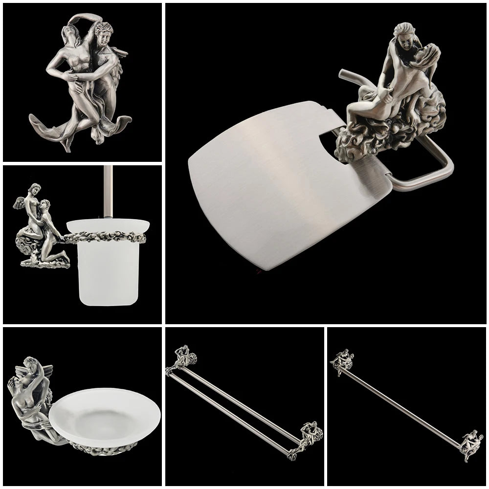 Wall Mounted Romantic Bathroom Hardware Accessories Set,Towel Ring Toilet Paper Holder Towel Bar Toliet Brush Holder MB-0810T