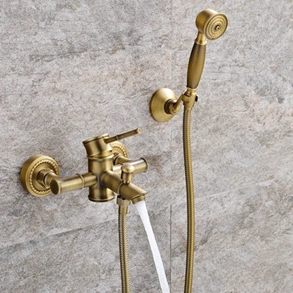 Bathroom Bamboo Bath Shower Faucets Set Bathtub Faucet Water Mixer Crane Tap Antique Bronze Finished with Hand Shower EL740