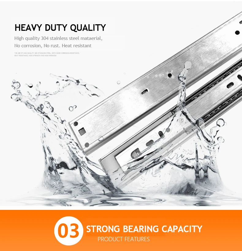 NAIERDI 10"-22" Stainless Steel Cabinet Slides Soft Close Three-Section Drawer Rails Drawer Slides Buffer Damper Rails Hardware