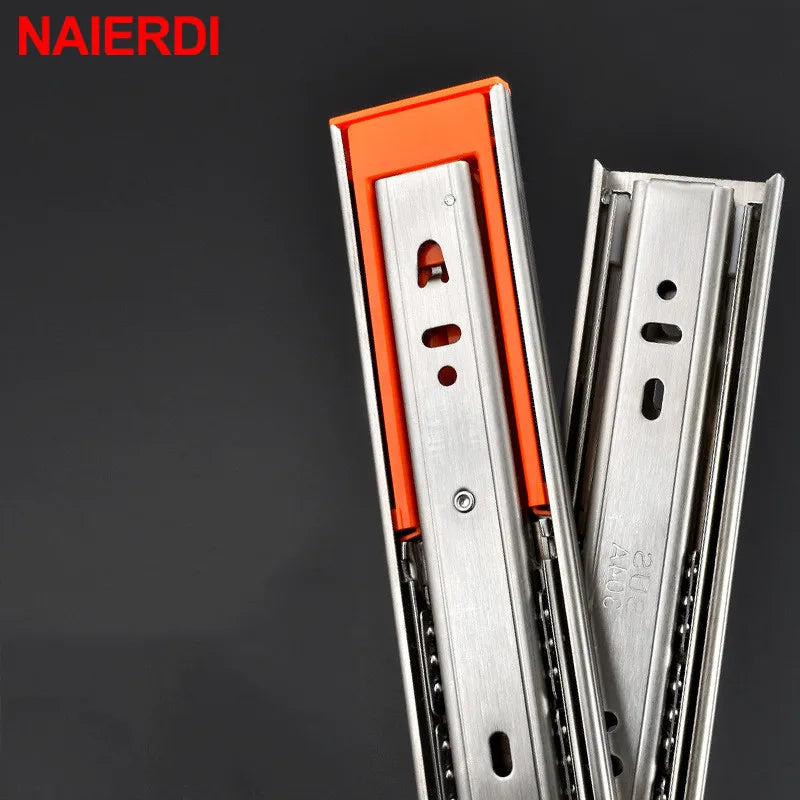 NAIERDI 10"-22" Stainless Steel Cabinet Slides Soft Close Three-Section Drawer Rails Drawer Slides Buffer Damper Rails Hardware