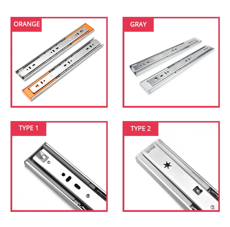 NAIERDI 10"-22" Stainless Steel Cabinet Slides Soft Close Three-Section Drawer Rails Drawer Slides Buffer Damper Rails Hardware