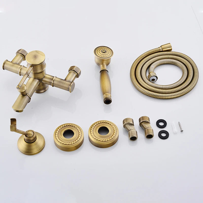 Bathroom Bamboo Bath Shower Faucets Set Bathtub Faucet Water Mixer Crane Tap Antique Bronze Finished with Hand Shower EL740