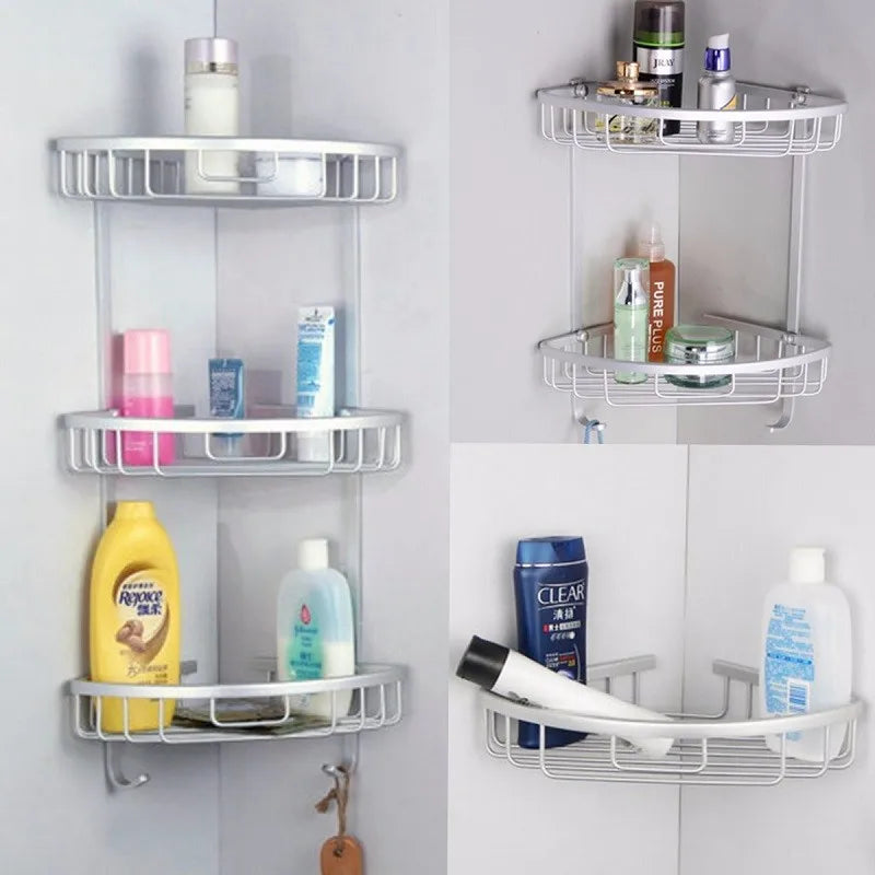 Bathroom Punch Free  Aluminum Triangular Rack Storage Organizer Corner Shelf For Shampoo Soap Cosmetic Basket Holder