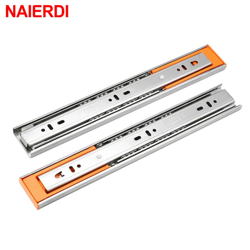 NAIERDI 10"-22" Stainless Steel Cabinet Slides Soft Close Three-Section Drawer Rails Drawer Slides Buffer Damper Rails Hardware