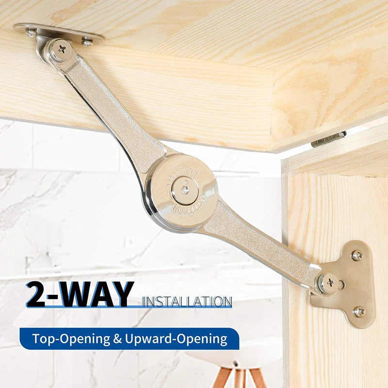 2Pcs Heavy Duty Lid Support Hinges Soft Close Folding Lid Stay Hinge Keep Lid Hinge Open for Cabinet Kitchen Wardrobe Hardware