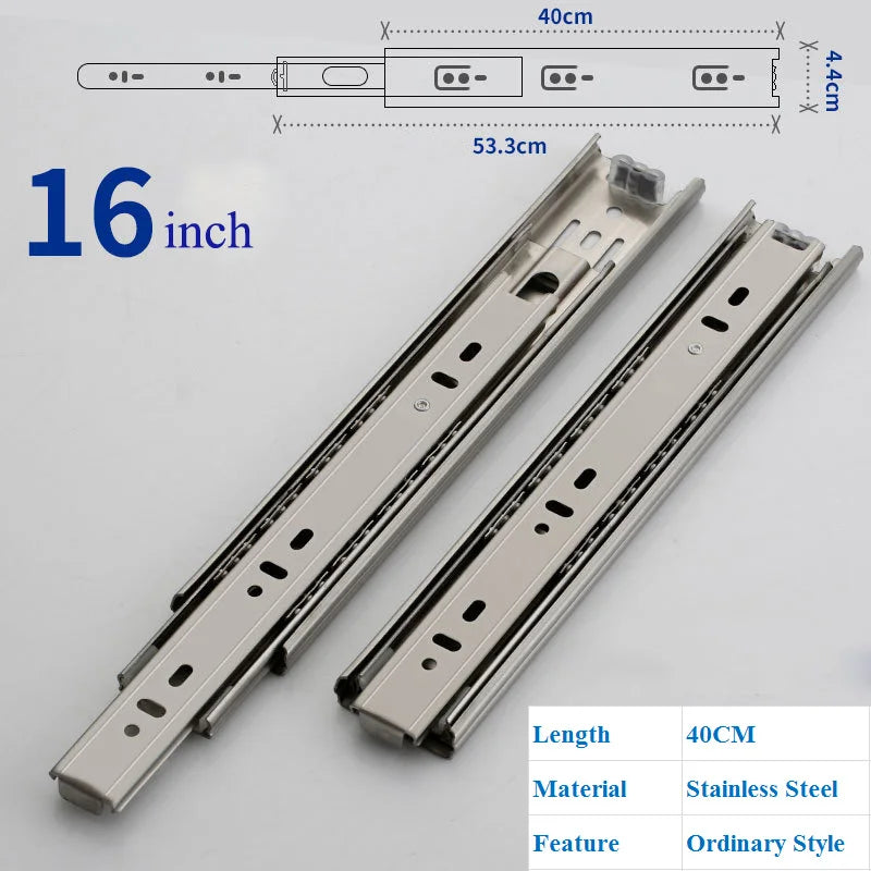25cm-50cm Stainless Steel Cabinet Slides Soft Close Three-Section Drawer Rails Drawer Slides Buffer Damper Rails Hardware Slide