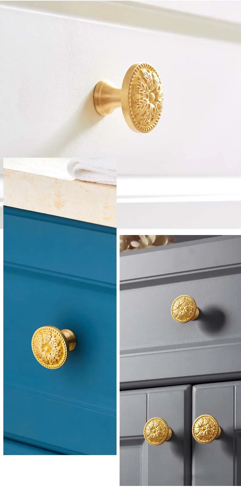 Solid Brass Door Handle Light Luxury Simple Gold European Drawer Kitchen Shoe Cabinet Wardrobe Handles Bedroom Decor Gold Knobs