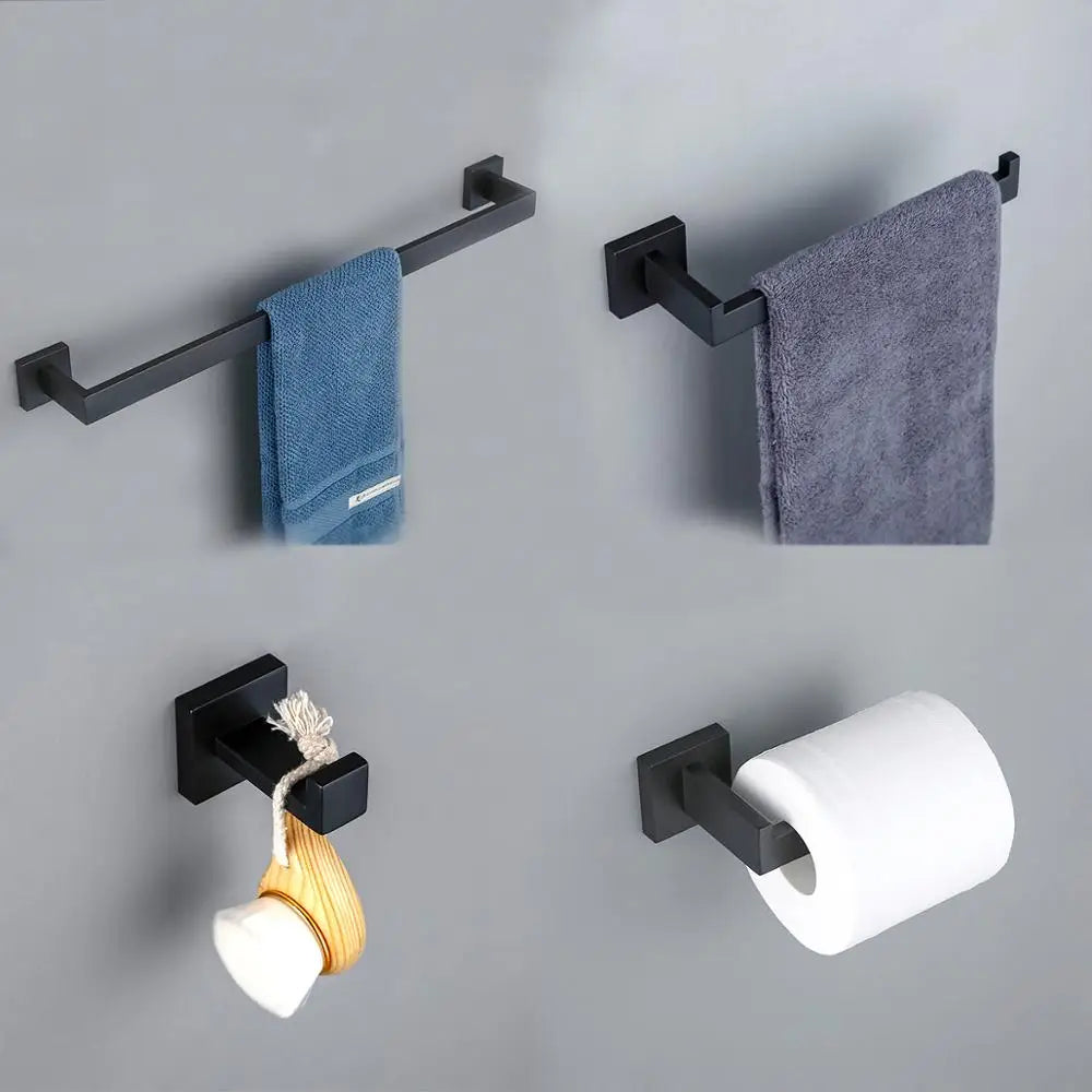 Bathroom Accessories Bathroom Hardware Set Black Robe Hook Towel Rail Bar Rack Bar Paper Holder Shelf