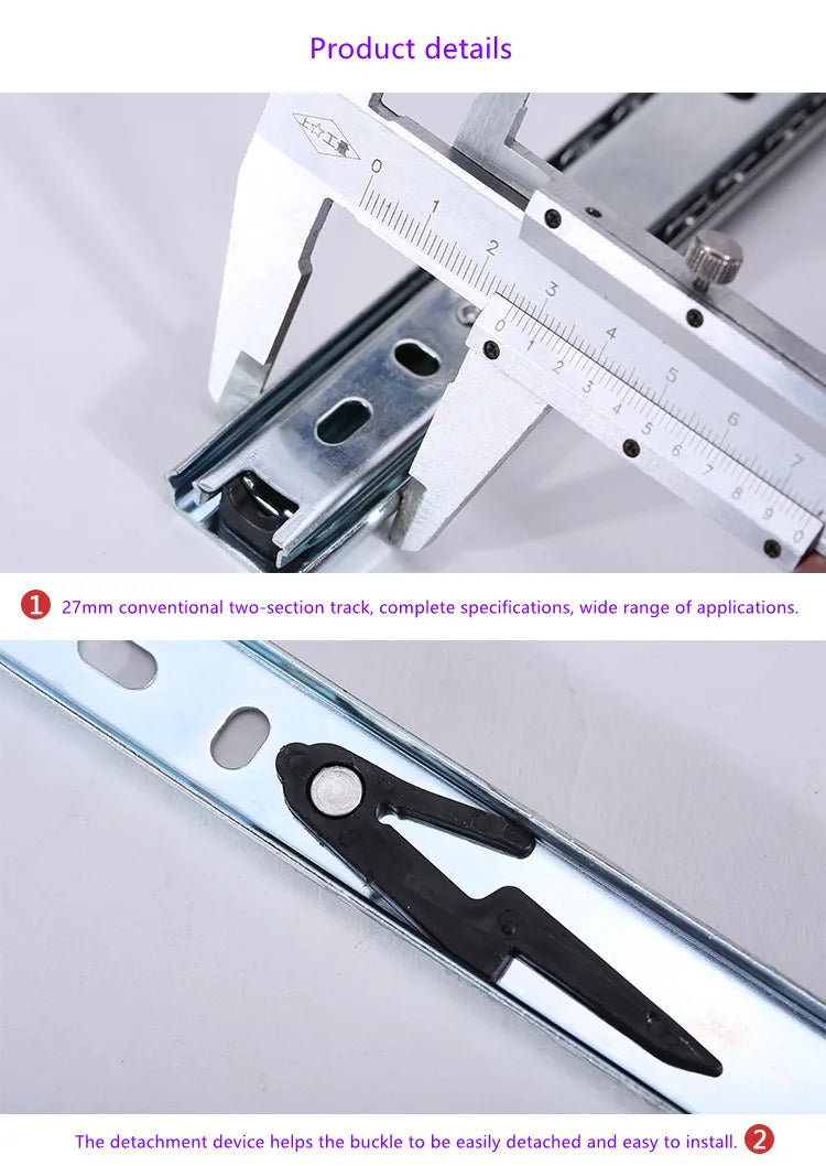 Width 27mm Drawer Track Guide Computer Desk Keyboard Tray Two Slides Mute Ball 2 Section Rail