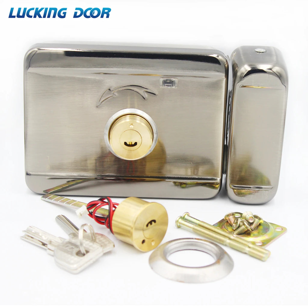 LUCKING-Electronic Door Lock, Access Entry Security System, Anti-Theft, Electric Rim Lock, Metal Door Gate, DC12V