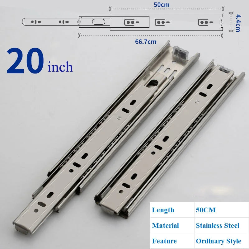 25cm-50cm Stainless Steel Cabinet Slides Soft Close Three-Section Drawer Rails Drawer Slides Buffer Damper Rails Hardware Slide