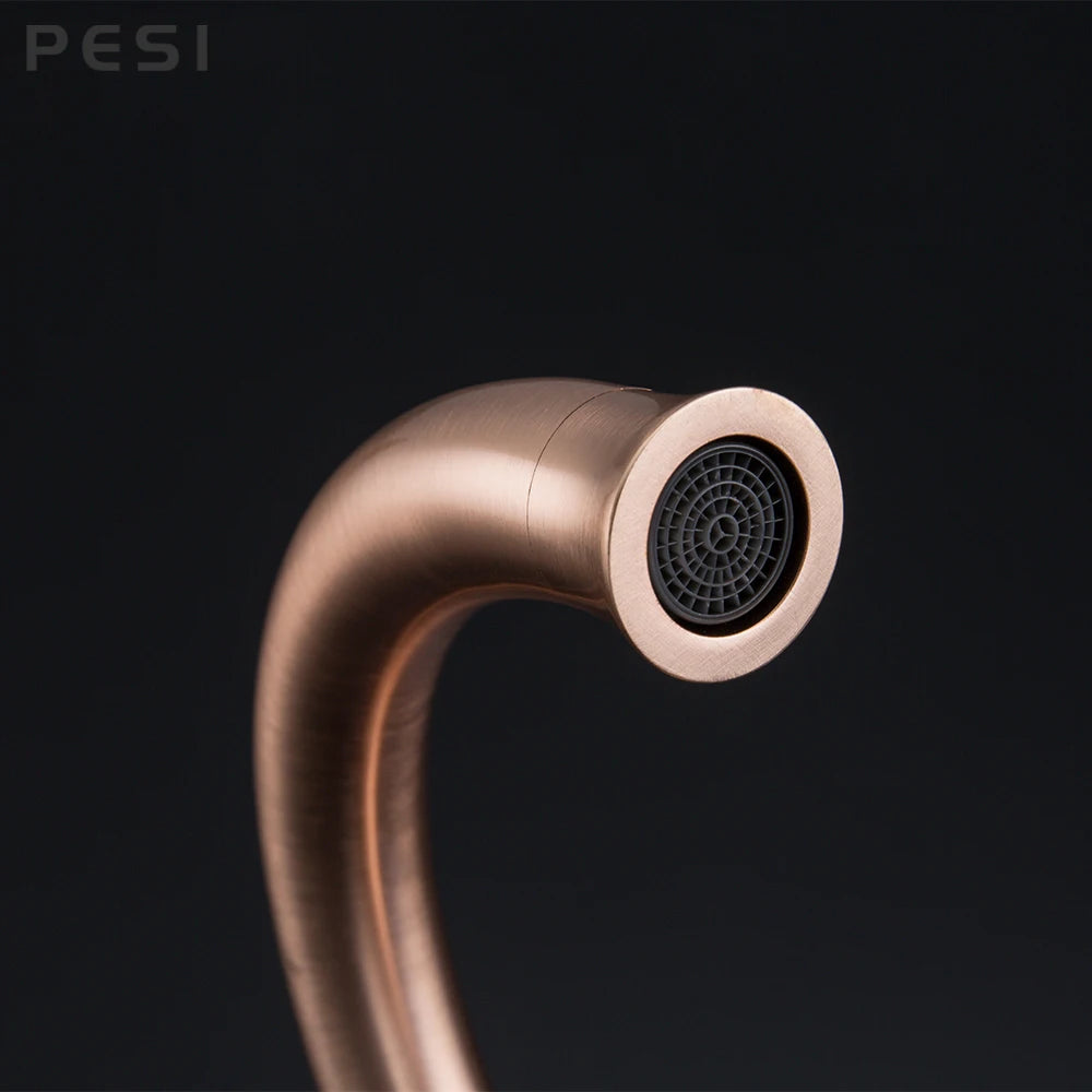 Brushed Rose Gold Kitchen Sink Water Tap Deck Mounted Mixer Stream Sprayer Head Hot Cold Taps 360 Rotation Spout Faucet.