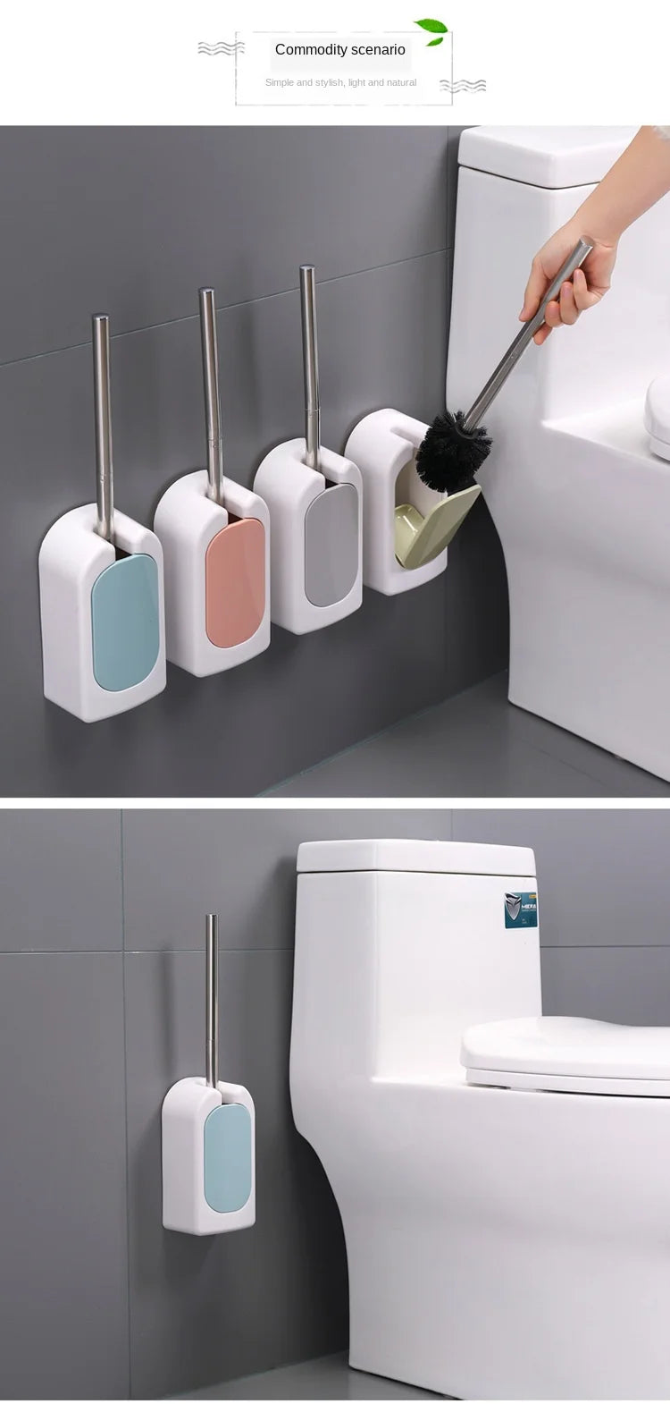 Bathroom bathroom wall-mounted toilet brush Long handle household suit No dead corner soft fur toilet cleaning toilet brush