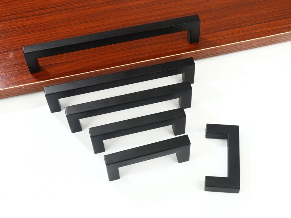 Modern Black Cabinet Handle Square Closet Drawer Cupboard Pulls Bathroom Cabinet Handles Furniture  Stainless Steel Door Knob