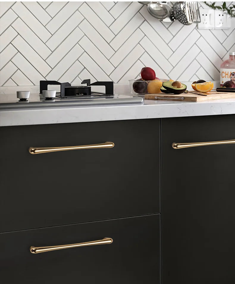 KAK European Style Bright Gold Cabinet Handles Drawer Knobs Kitchen Handle Cupboard Door Pulls Furniture Handle Cabinet Hardware