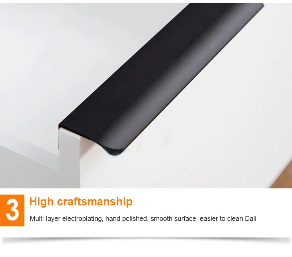 Hidden Furniture Drawer Handles Kitchen Cabinet Door Black Handle Aluminum Alloy Modern Style Finger Edge Wardrobe Pulls