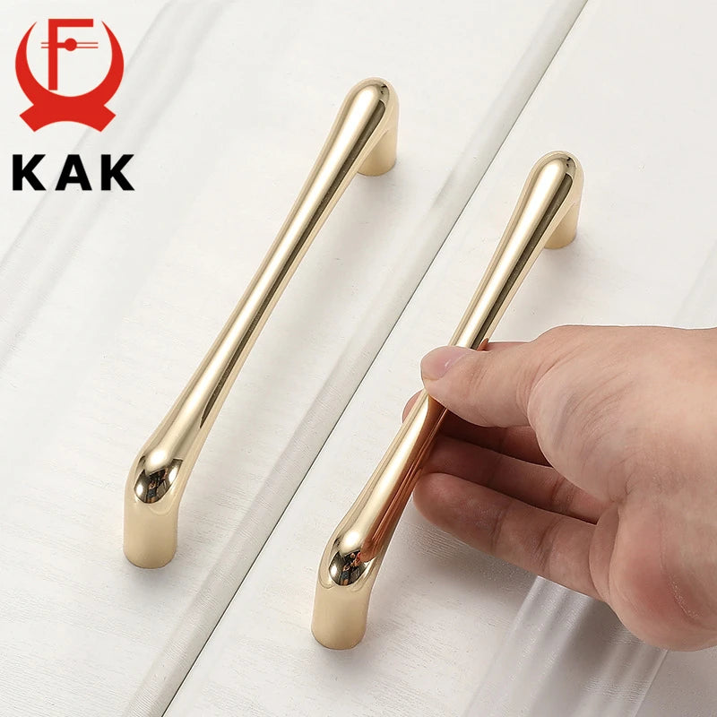KAK European Style Bright Gold Cabinet Handles Drawer Knobs Kitchen Handle Cupboard Door Pulls Furniture Handle Cabinet Hardware