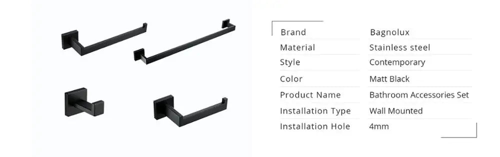Bathroom Accessories Bathroom Hardware Set Black Robe Hook Towel Rail Bar Rack Bar Paper Holder Shelf