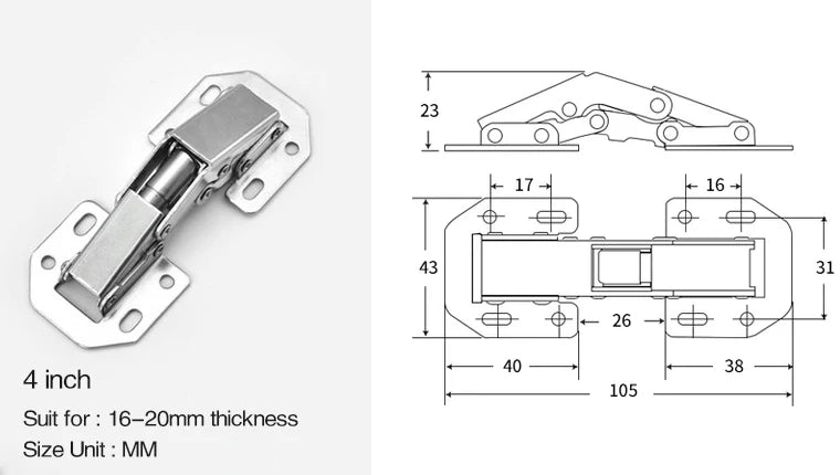 KAK 90 Degree Cabinet Hinges 3 Inch No-Drilling Hole Soft Close  Spring Hinge Cupboard Door Furniture Hardware With Screws