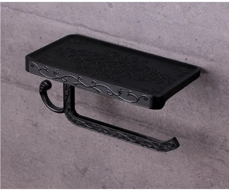 Bathroom Hardware Set  White Paper Mobile Phone Holder Space Aluminum Antique Roll Holder with Shelf Toilet Paper Box Wall Mount