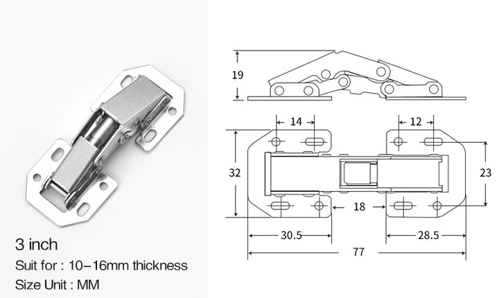 4PCS NAIERDI 3 Inch Cabinet Hydraulic Hinge 90 Degree No-Drilling Hole Cupboard Door Soft Close Hinges 4 Inch Furniture Hinge