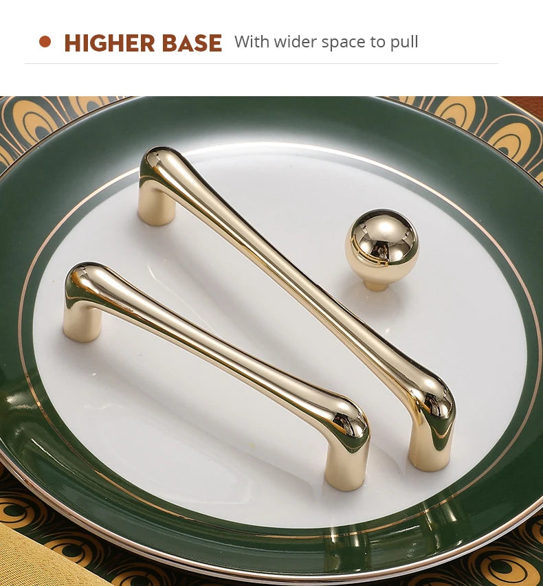 KAK European Style Bright Gold Cabinet Handles Drawer Knobs Kitchen Handle Cupboard Door Pulls Furniture Handle Cabinet Hardware