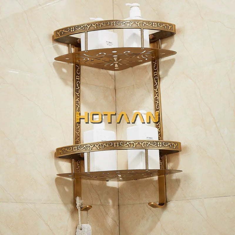 Bathroom shelf antique aluminum double layer bathroom corner shelf bathroom holder showeroom basket bathroom accessories