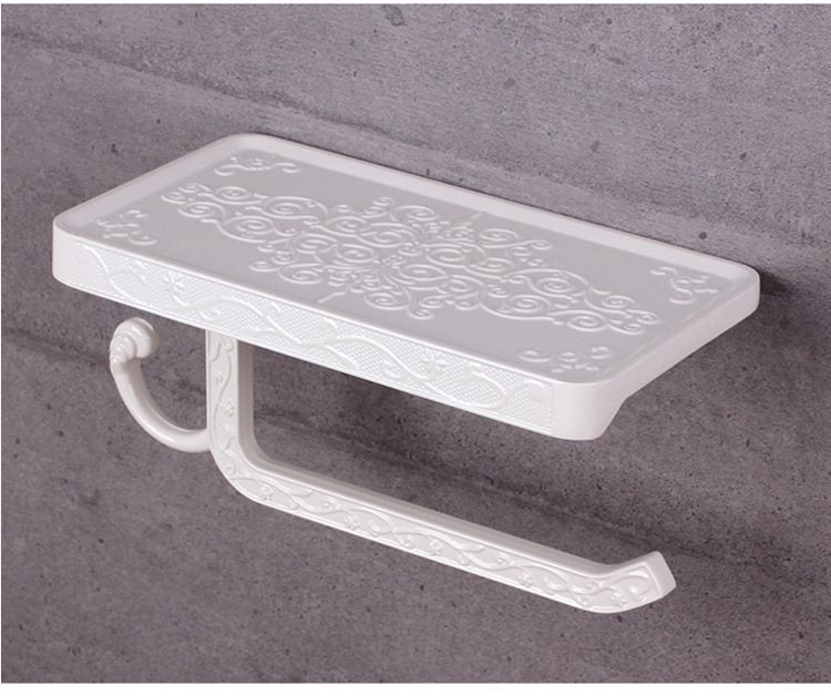 Bathroom Hardware Set  White Paper Mobile Phone Holder Space Aluminum Antique Roll Holder with Shelf Toilet Paper Box Wall Mount