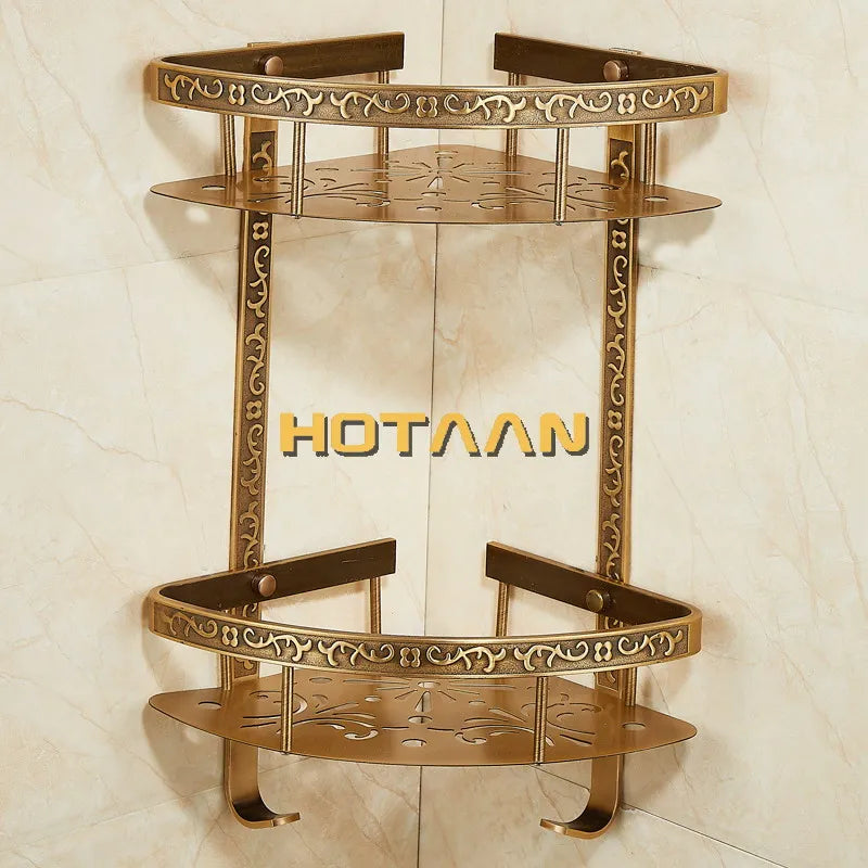 Bathroom shelf antique aluminum double layer bathroom corner shelf bathroom holder showeroom basket bathroom accessories