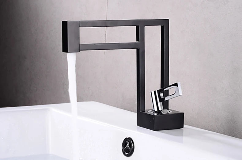 BAKALA Modern Basin Faucets Black Sink Mixer Taps Brass Bathroom Taps Square Vessel Sink Faucet Black Basin Mixer Cold Hot Water