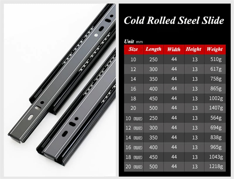 25cm-50cm Stainless Steel Cabinet Slides Soft Close Three-Section Drawer Rails Drawer Slides Buffer Damper Rails Hardware Slide