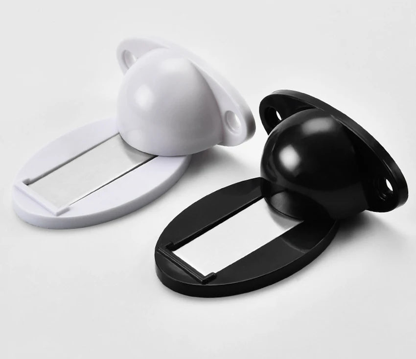 Door Stopper, Magnetic Door Stop White, Black Plastic Door Catch, Self Adhesive & Drilling Door Holder for Bedroom Bathroom