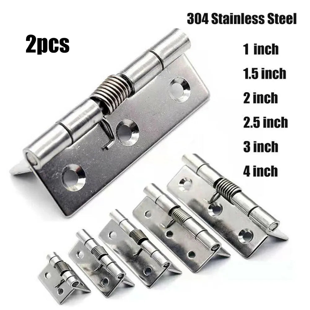 2pcs 1/1.5/2/3Inch Silver Spring Door Hinge Stainless Steel Self Closing Design Windows Cabinets Boxes Household Hardware