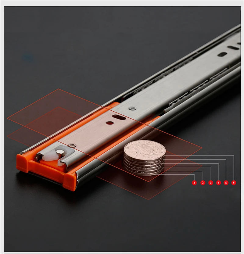 25cm-50cm Stainless Steel Cabinet Slides Soft Close Three-Section Drawer Rails Drawer Slides Buffer Damper Rails Hardware Slide