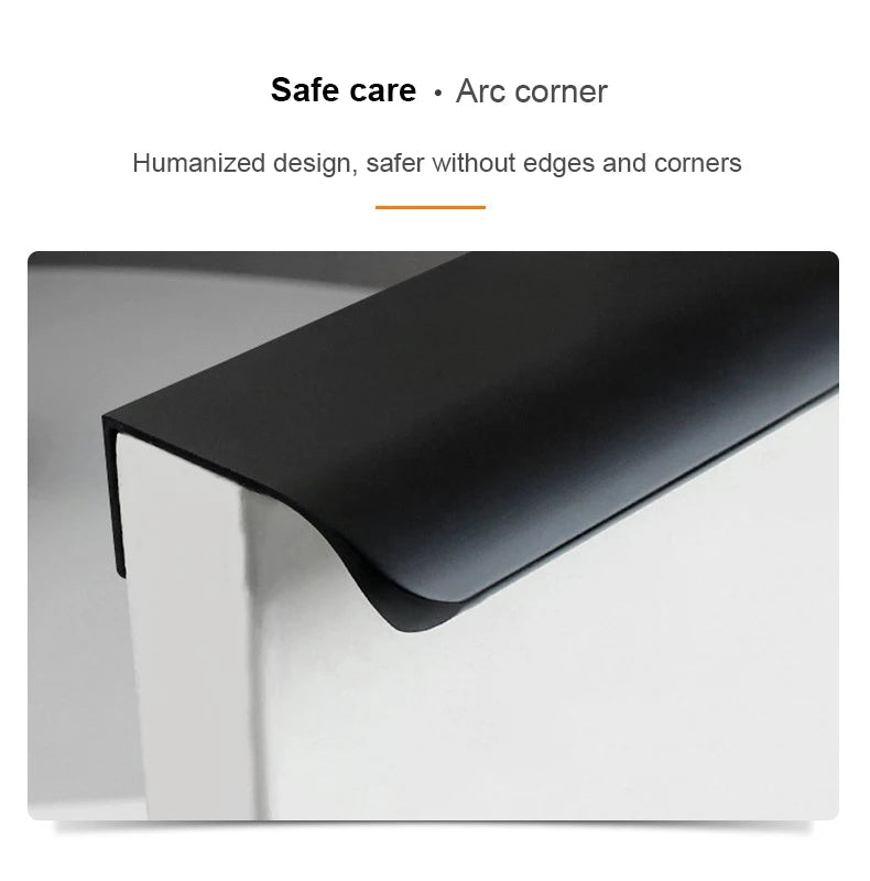 Hidden Furniture Drawer Handles Kitchen Cabinet Door Black Handle Aluminum Alloy Modern Style Finger Edge Wardrobe Pulls