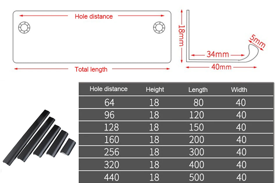 Hidden Furniture Drawer Handles Kitchen Cabinet Door Black Handle Aluminum Alloy Modern Style Finger Edge Wardrobe Pulls