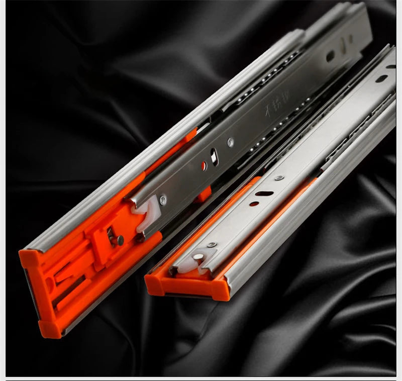 25cm-50cm Stainless Steel Cabinet Slides Soft Close Three-Section Drawer Rails Drawer Slides Buffer Damper Rails Hardware Slide